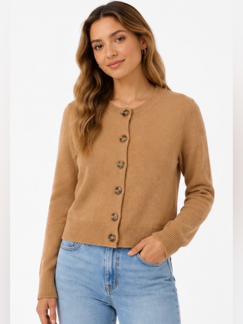Quince Organic Cotton Button Cardigan Sweater Camel Size Medium NWT